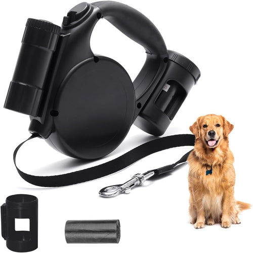 Retractable Dog Leash with LED Flashlight, 16.4 FT Dog Leashes for Small Pets, Retractable Leash with Poop Bag Holder & A Roll of Poop Bags for Small Medium Pet Up to 44 lbs