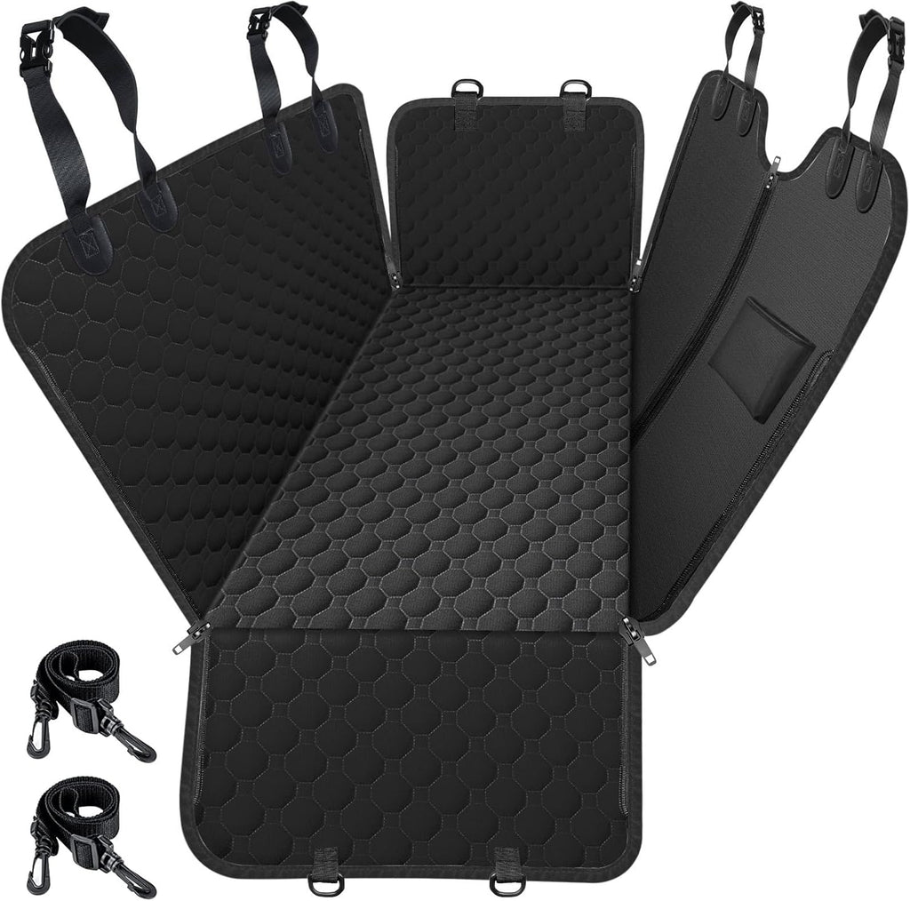 Dog Hammock for Car, 2025 Upgraded 600D Heavy Duty Waterproof & Scratch-Resistant Dog Car Seat Cover, Back Seat Pet Cover for Dogs with Sedan, Trucks and SUVs, Standard, All Black