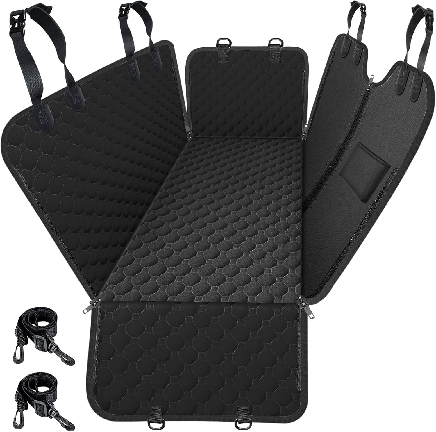 Dog Hammock for Car, 2025 Upgraded 600D Heavy Duty Waterproof & Scratch-Resistant Dog Car Seat Cover, Back Seat Pet Cover for Dogs with Sedan, Trucks and SUVs, Standard, All Black