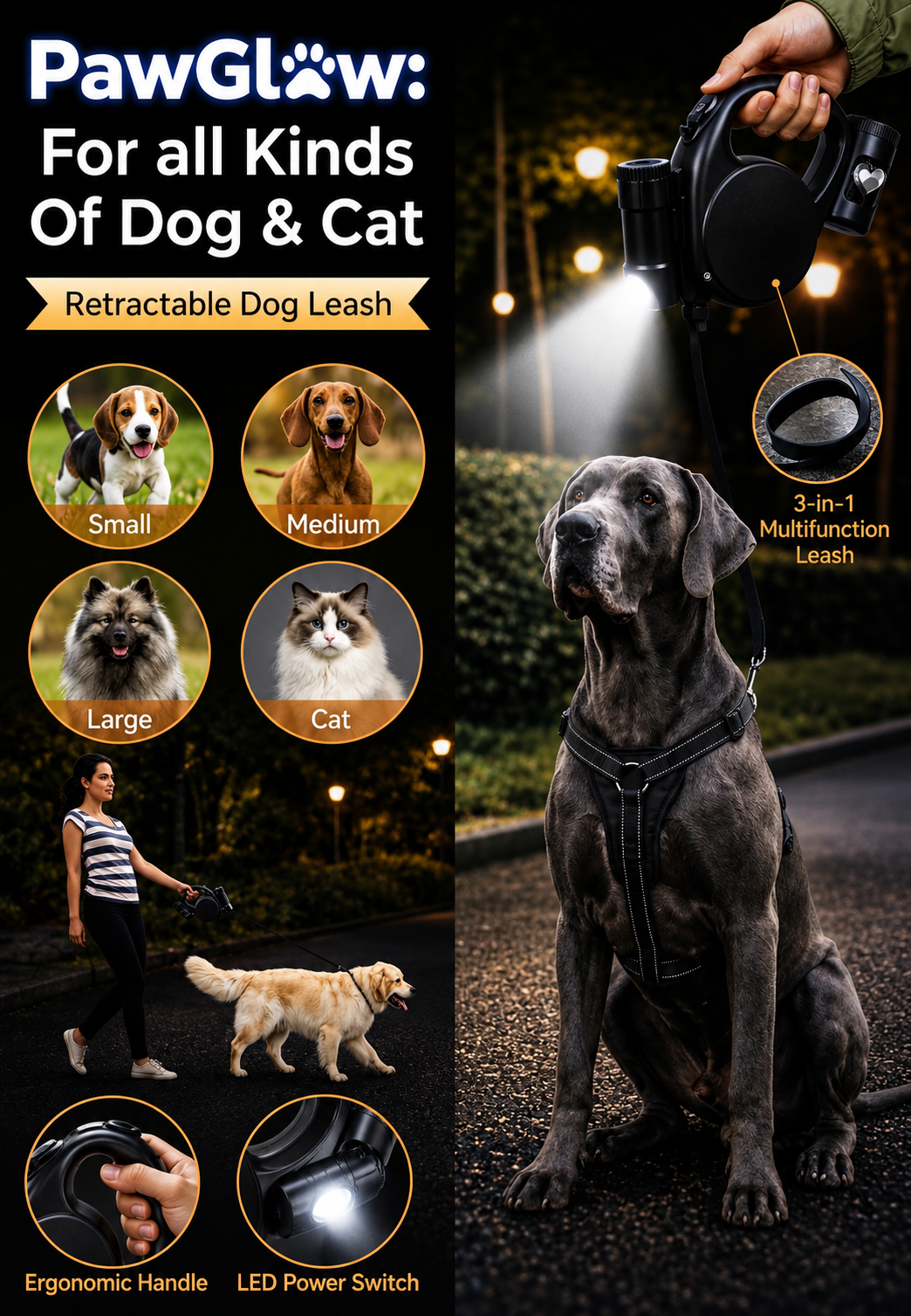 LED Retractable Dog Leash