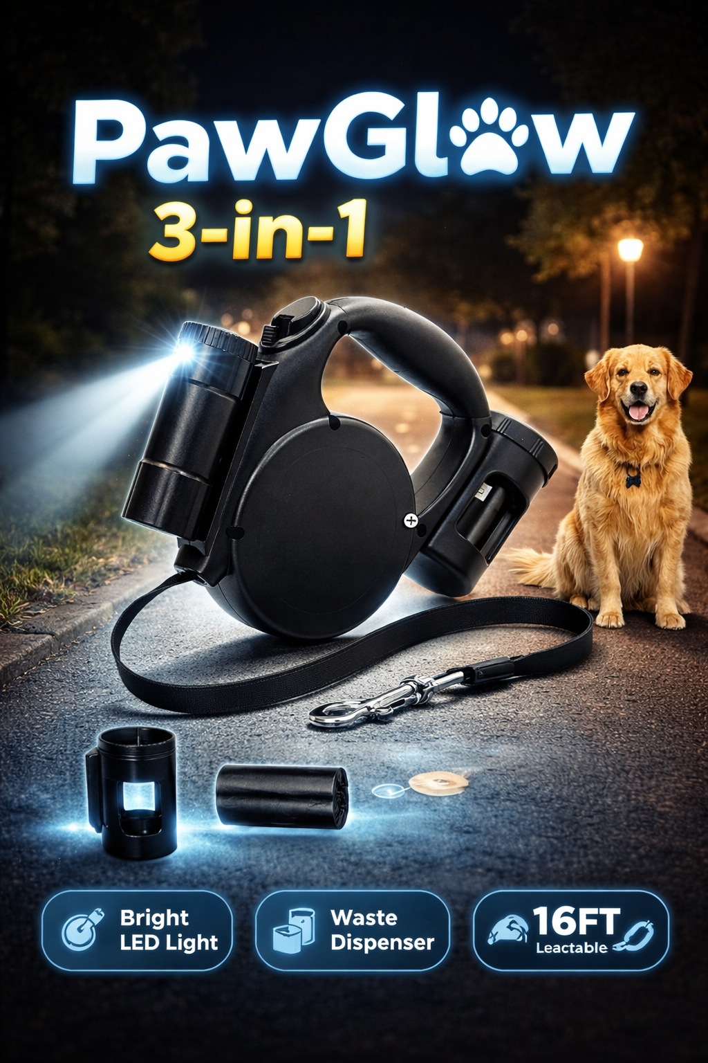LED Retractable Dog Leash