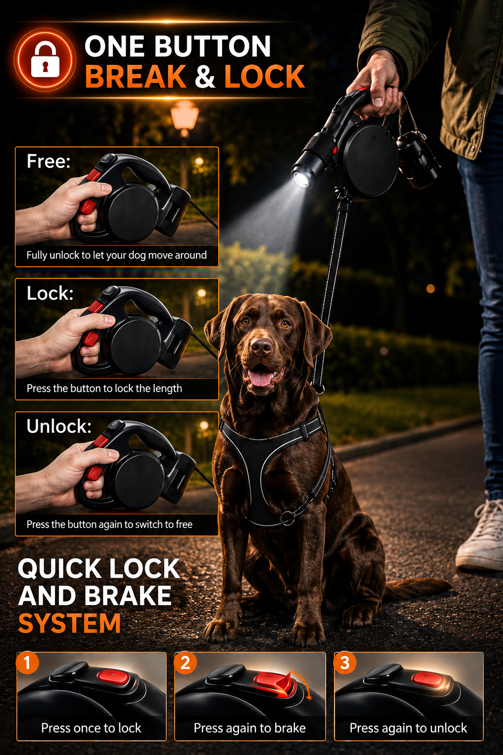 LED Retractable Dog Leash