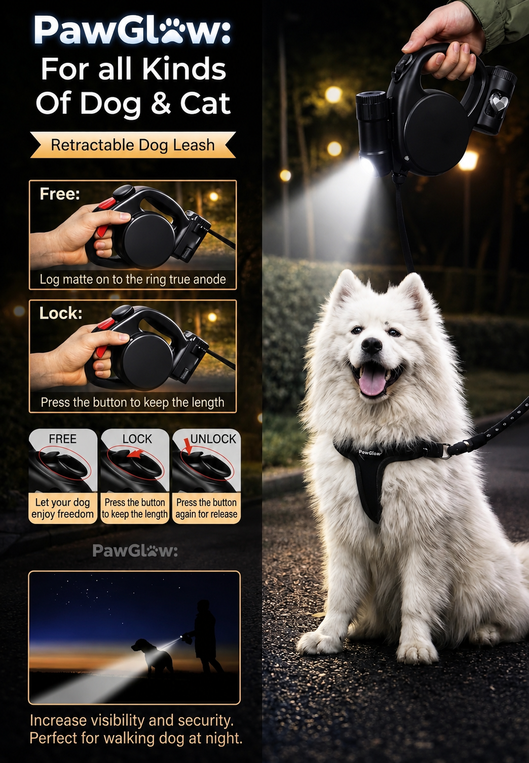 LED Retractable Dog Leash