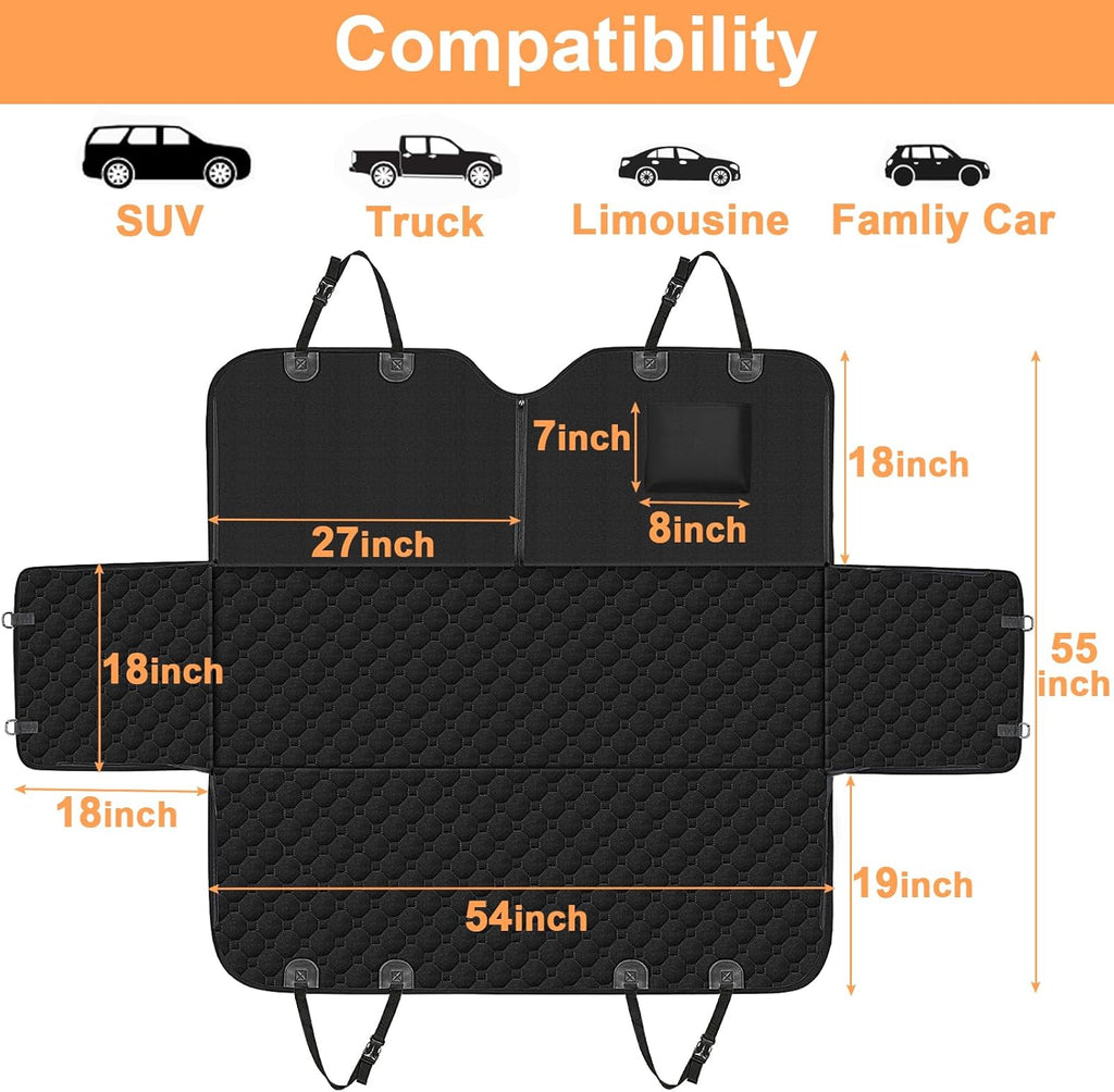 Dog Hammock for Car, 2025 Upgraded 600D Heavy Duty Waterproof & Scratch-Resistant Dog Car Seat Cover, Back Seat Pet Cover for Dogs with Sedan, Trucks and SUVs, Standard, All Black