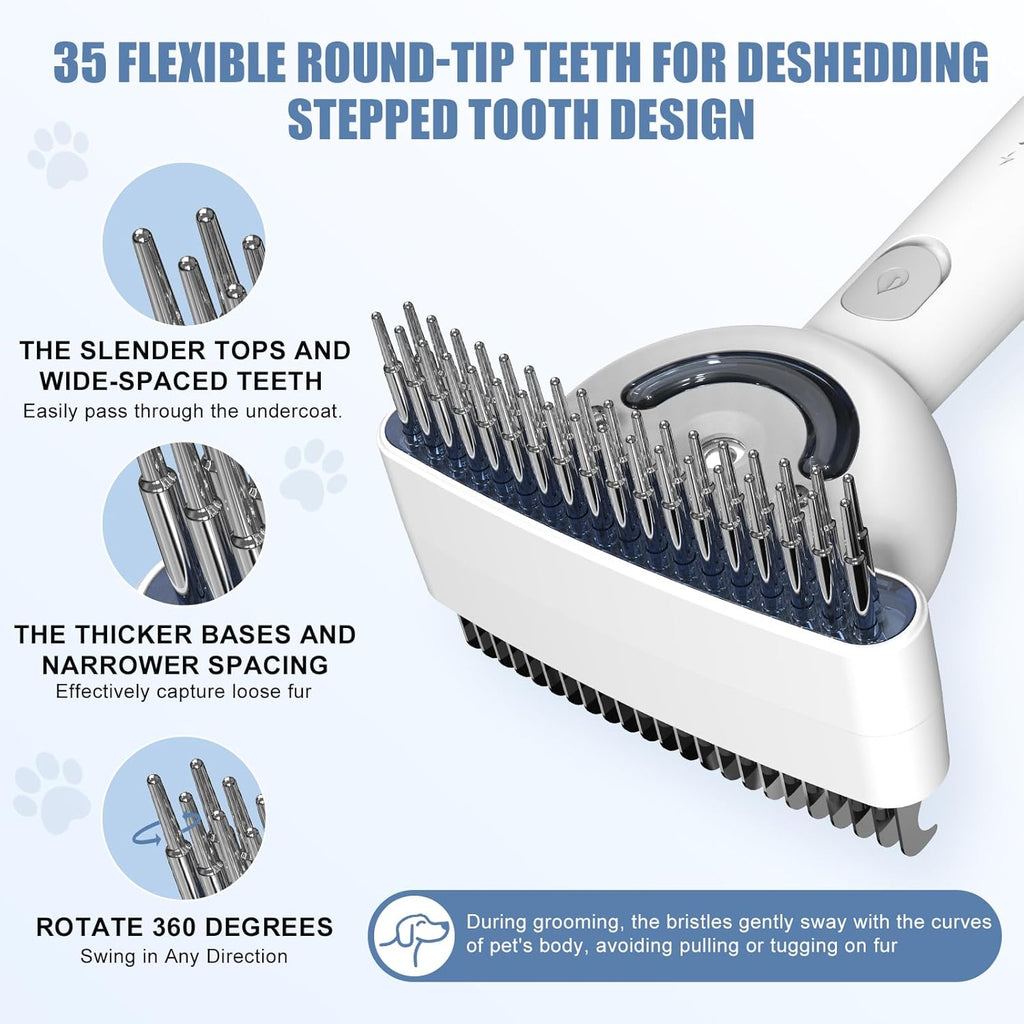 Double-Sided Pet Deshedding Dematting Comb & Steam Brush with 2 Spray Levels, Extra-Wide Detangling Undercoat Rake for Long-Hair Dogs & Cats Matted Fur, Knots, Rechargeable Grooming & Massage Tool