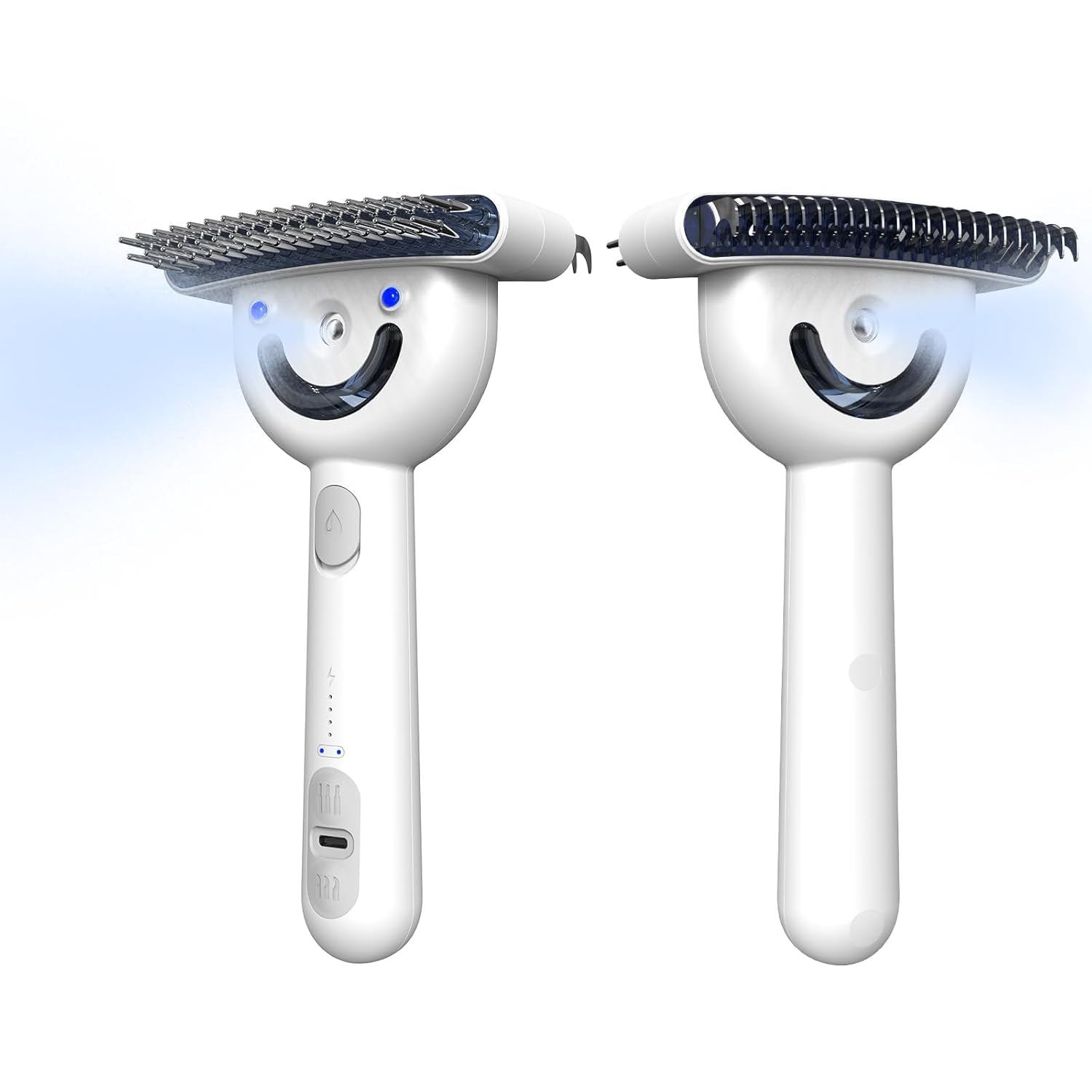 Double-Sided Pet Deshedding Dematting Comb & Steam Brush with 2 Spray Levels, Extra-Wide Detangling Undercoat Rake for Long-Hair Dogs & Cats Matted Fur, Knots, Rechargeable Grooming & Massage Tool